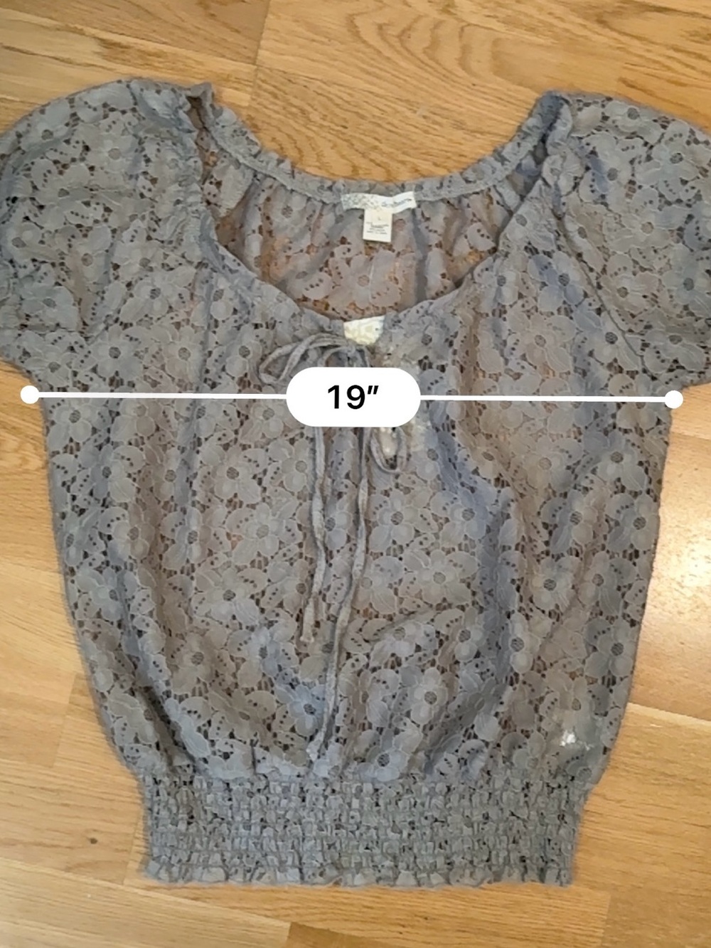 Derek Heart Lace Tie-Front Short Sleeve Top - Taupe - Picture 5 of 8